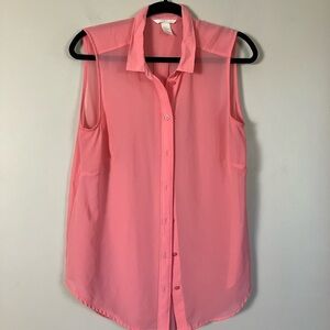 H&M Blouse Sheer Sleeveless pink button down collared lightweight size 10
